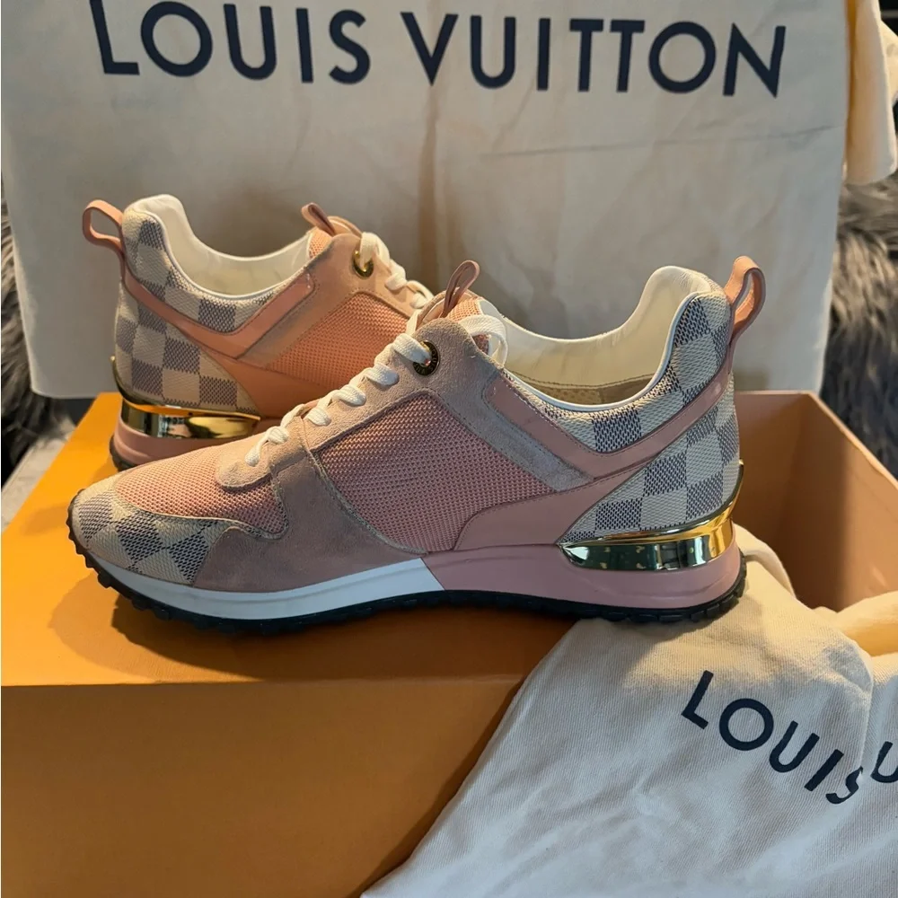 Louis Vuitton Pink and Damier Azur Run Away Sneakers - Picture 5 of 16